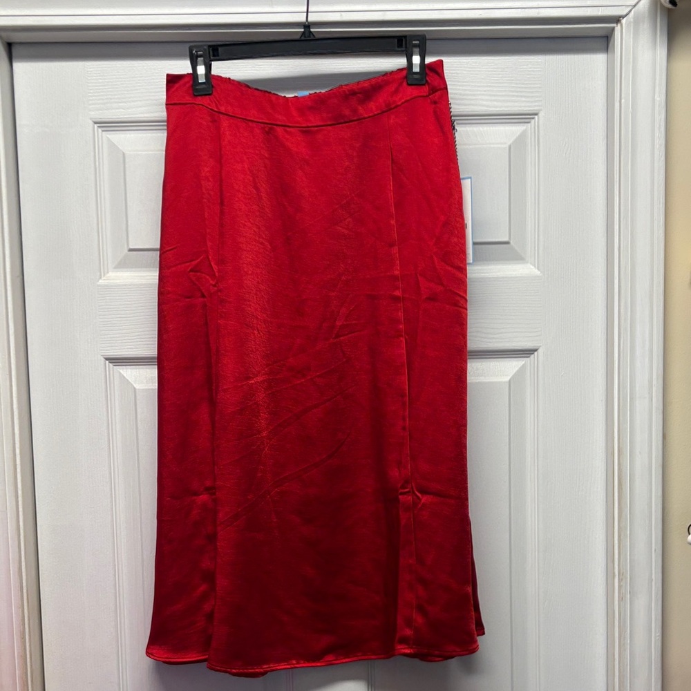Draper James Vibrant Satin Red Midi Skirt Medium New